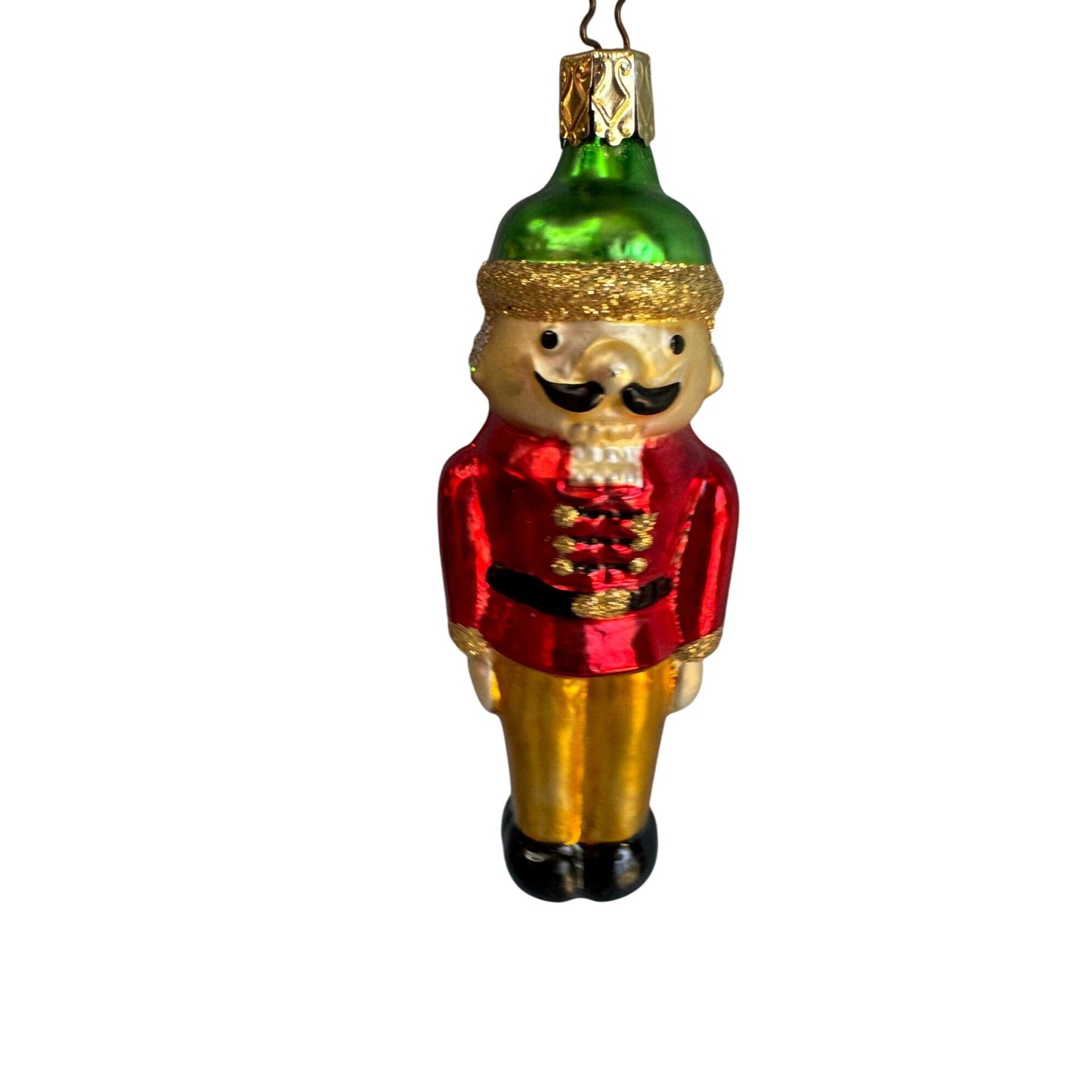 Inge Glass Nutcracker Soldier Ornament German Christmas 5" Red Gold Glass w/Box
