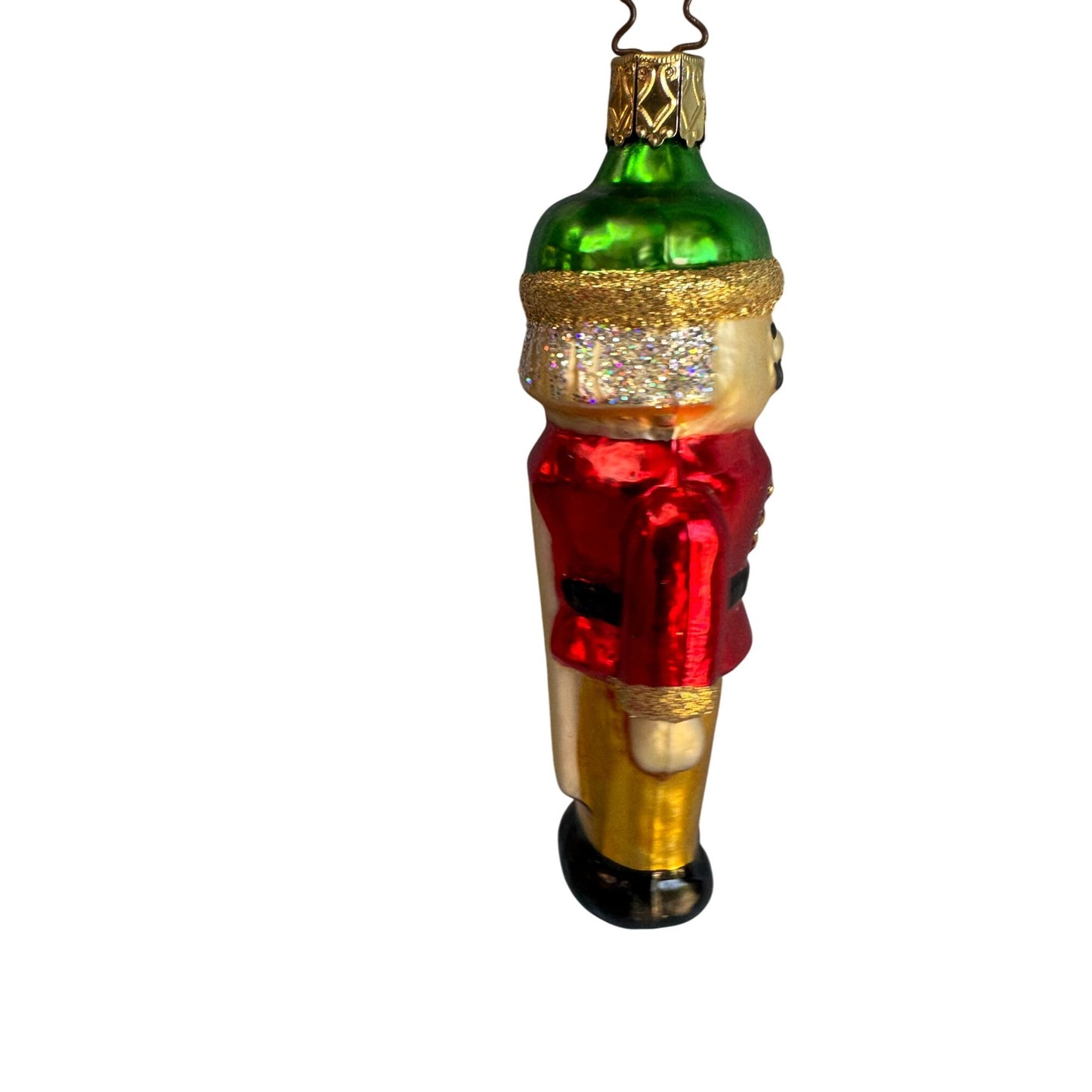 Inge Glass Nutcracker Soldier Ornament German Christmas 5" Red Gold Glass w/Box
