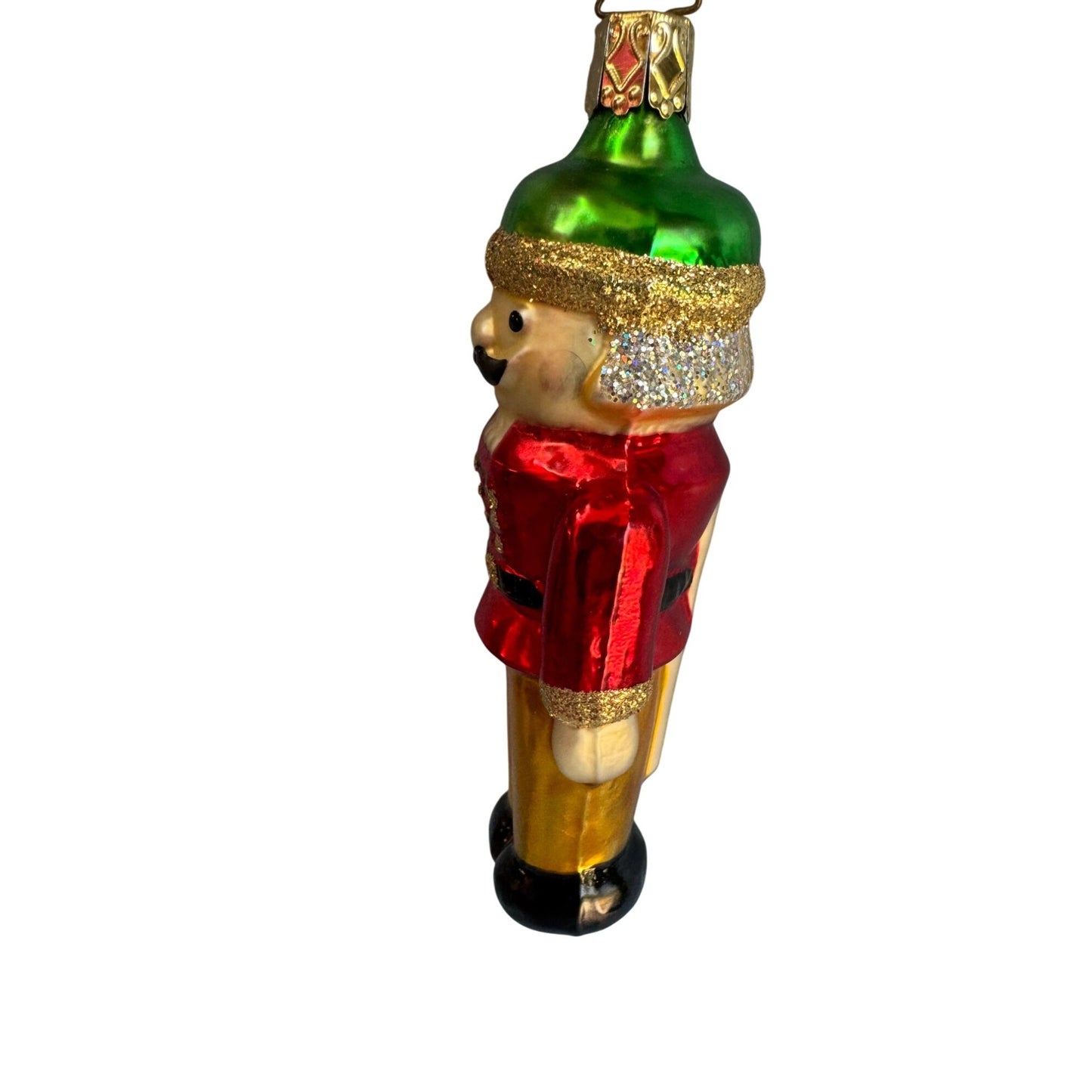 Inge Glass Nutcracker Soldier Ornament German Christmas 5" Red Gold Glass w/Box
