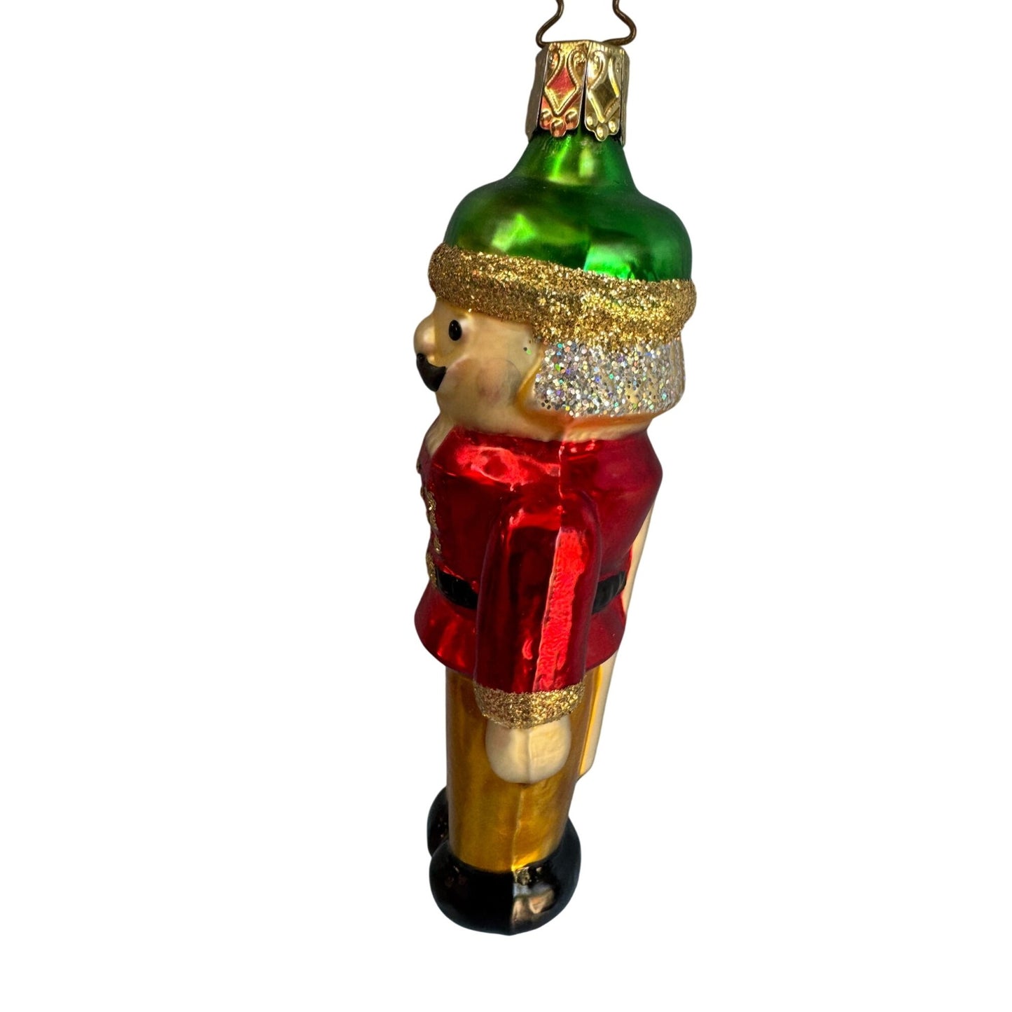 Inge Glass Nutcracker Soldier Ornament German Christmas 5" Red Gold Glass w/Box
