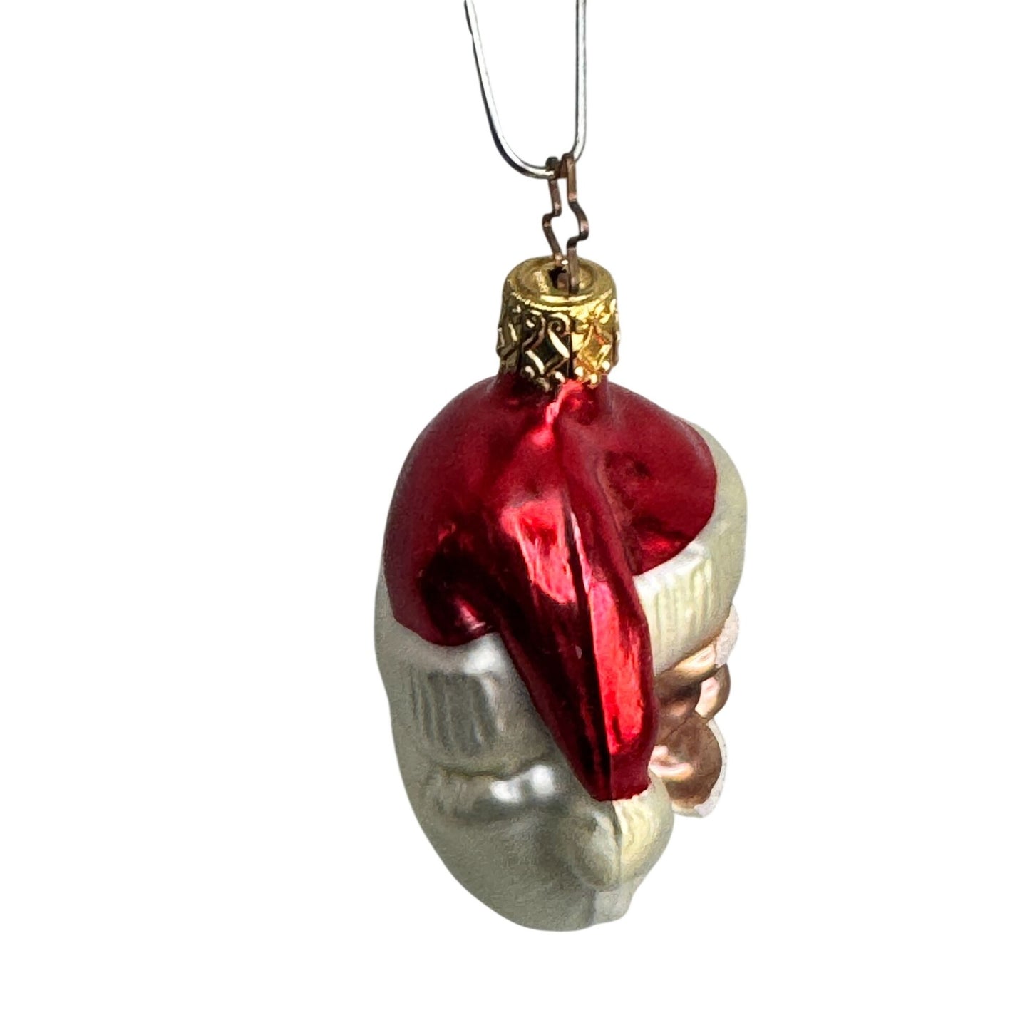 Inge Glas Santa Head Ornament Red Hat Frosted Beard Germany 3"