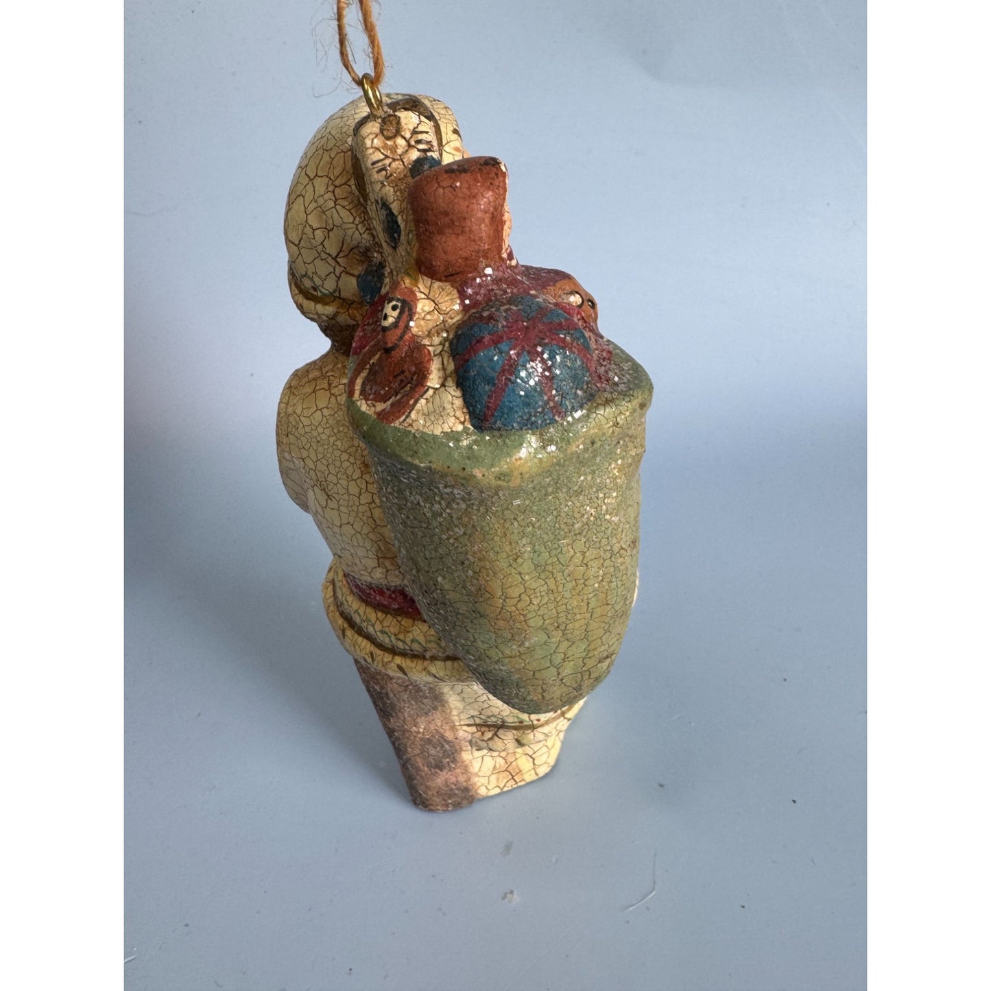 Vintage Crackle Santa Claus Ornament 6" Handcrafted Hanging Decoration
