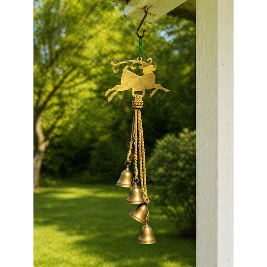 John Deere Leaping Deer Wind Chimes Brass Bells 21" Long