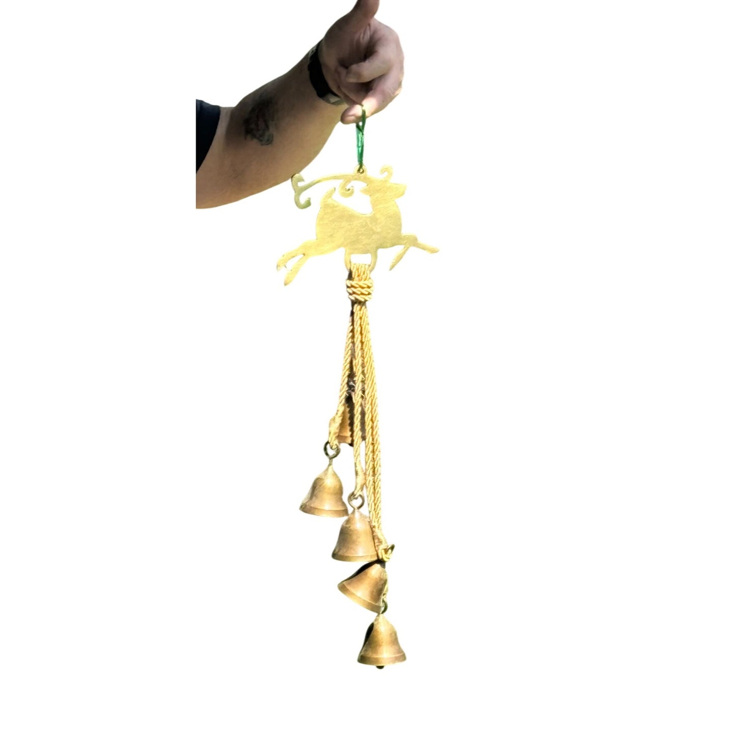 John Deere Leaping Deer Wind Chimes Brass Bells 21" Long