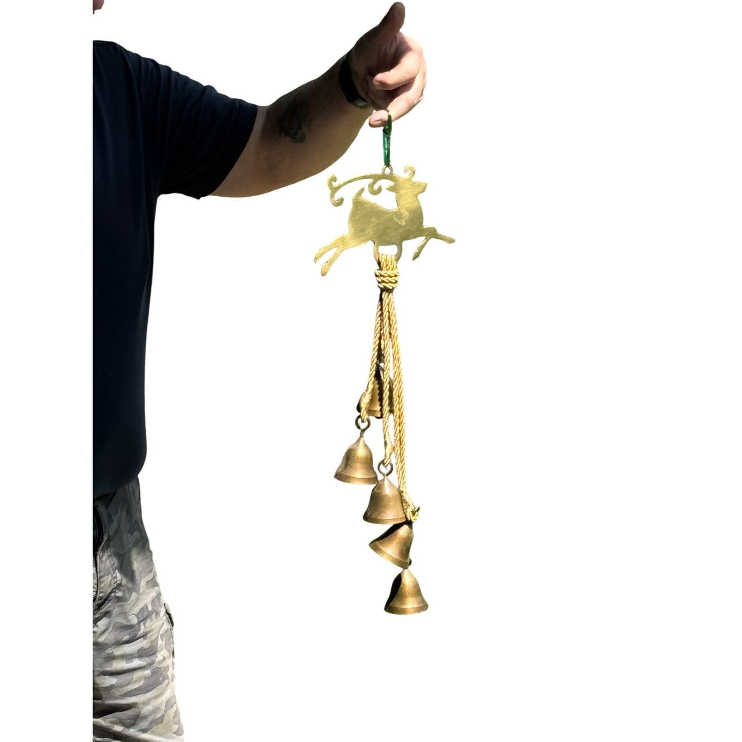 John Deere Leaping Deer Wind Chimes Brass Bells 21" Long