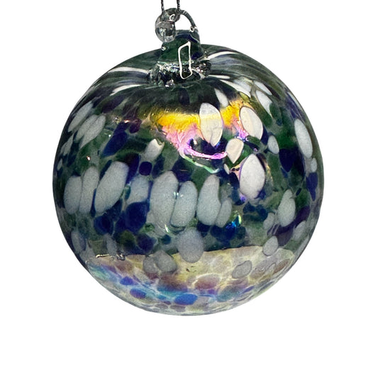 Glass Friendship Spirit Witches Ball Ornament Iridescent Blue Green White 4"