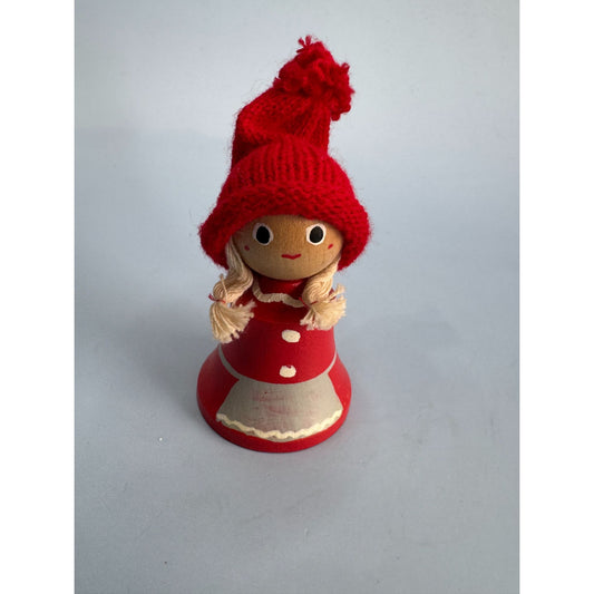 Handcrafted Lull Swedish Wooden Red Christmas Girl Tomte Figure 3"