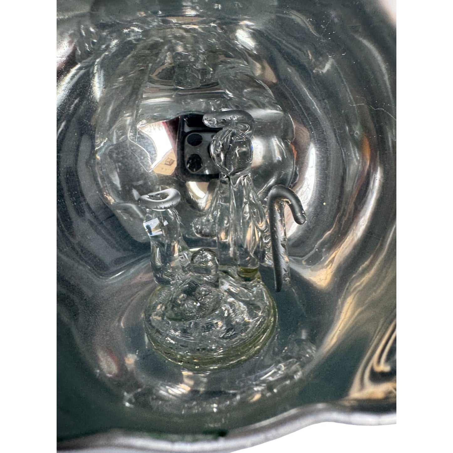 Mdina Glass Malta Nativity Ornament Green Satin Glass Pearl Glitter 3" Diorama