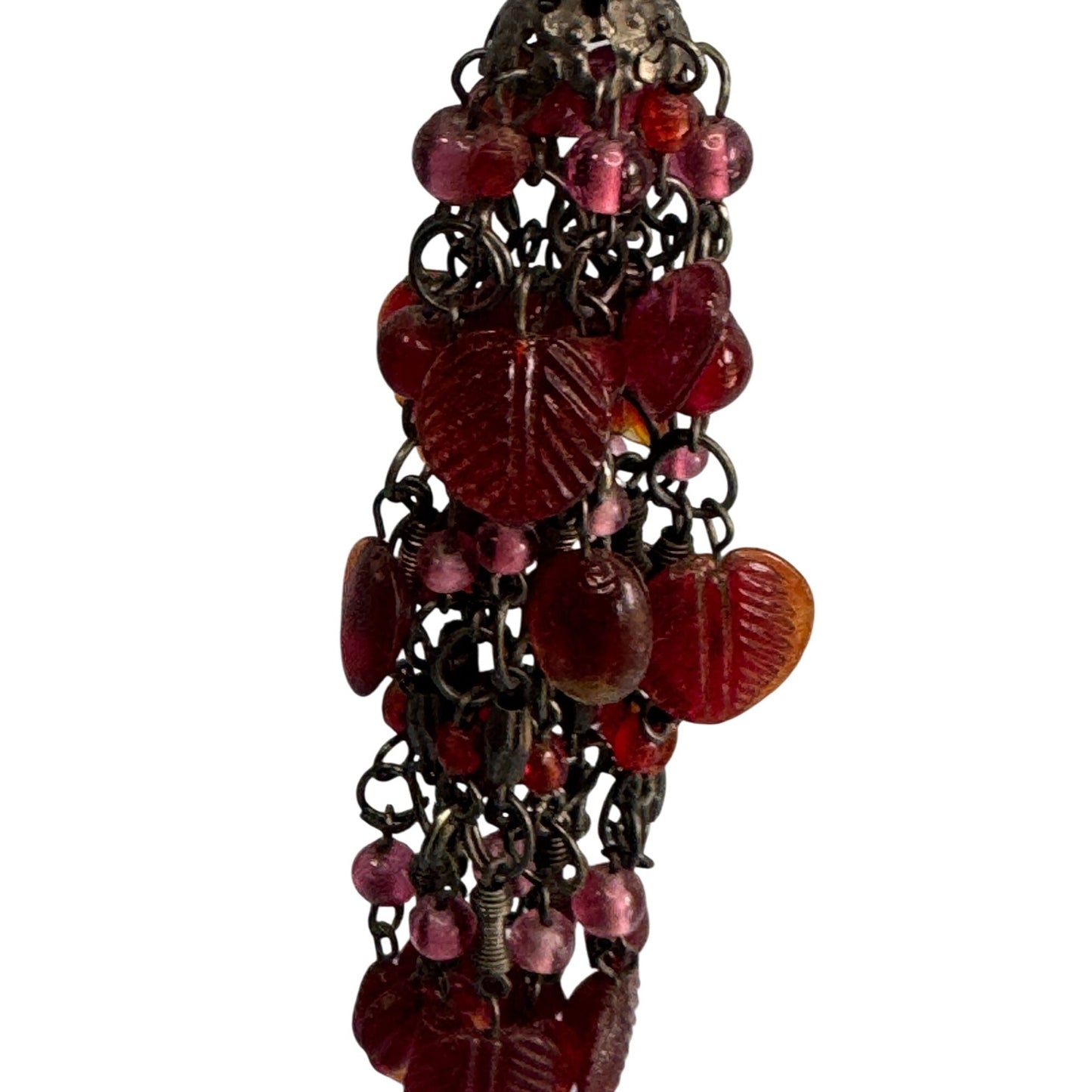 Vintage Cranberry Glass Tassel Chatelaine Drop Chain 8" Czech Glass German Made