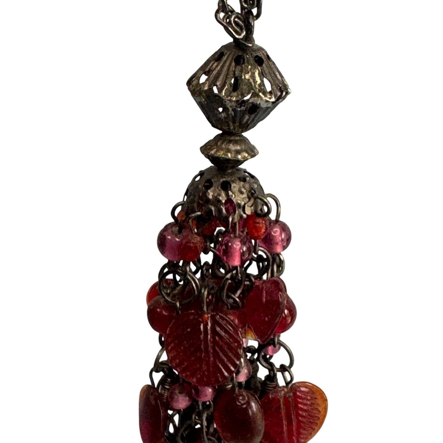 Vintage Cranberry Glass Tassel Chatelaine Drop Chain 8" Czech Glass German Made