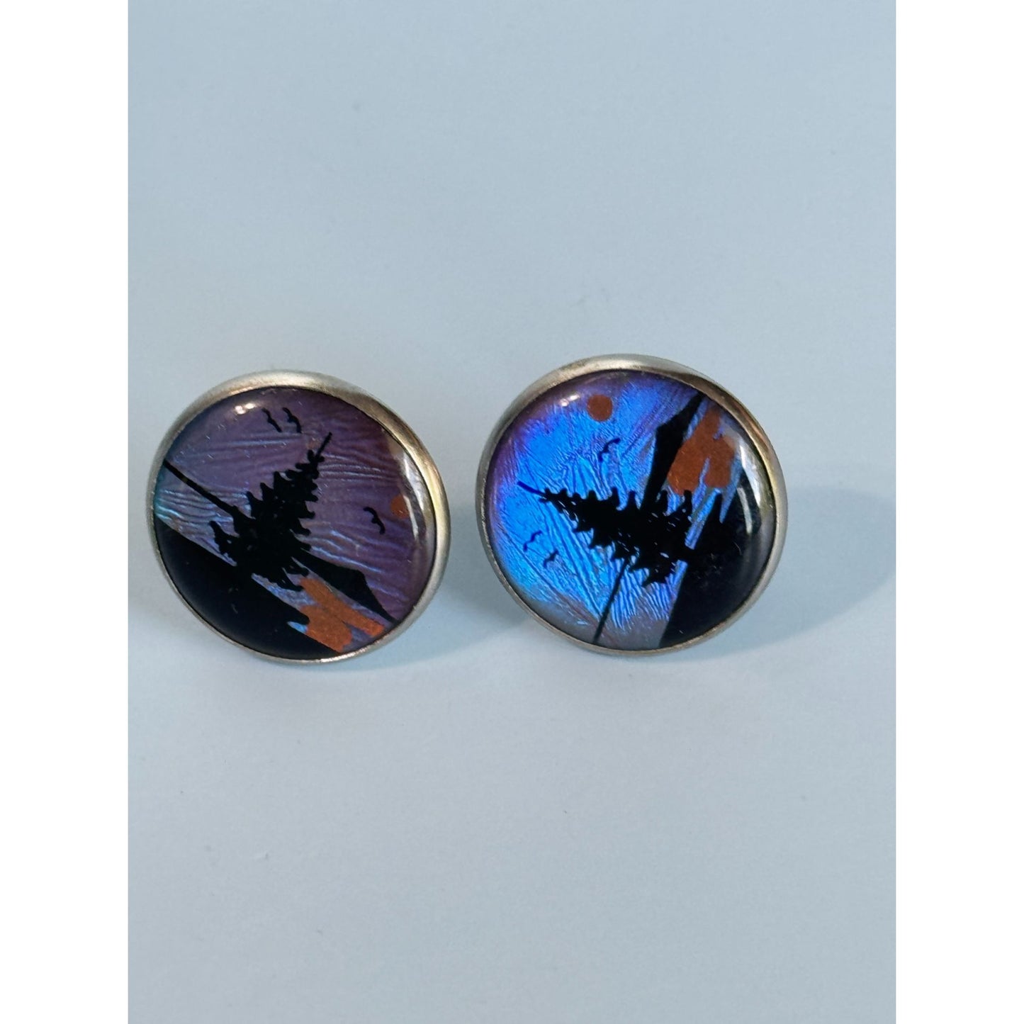 Vintage Japanese Butterfly Wing Screw On Earrings With Silhouette Design