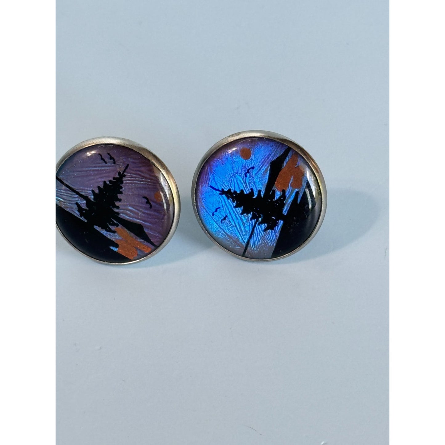 Vintage Japanese Butterfly Wing Screw On Earrings With Silhouette Design