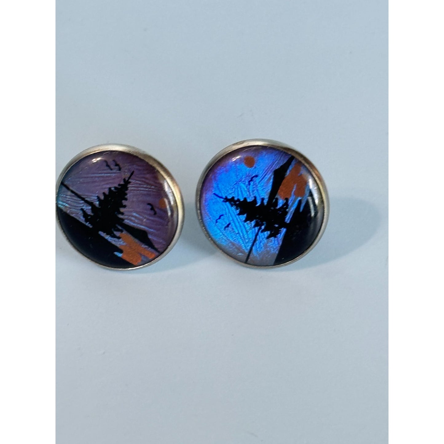 Vintage Japanese Butterfly Wing Screw On Earrings With Silhouette Design