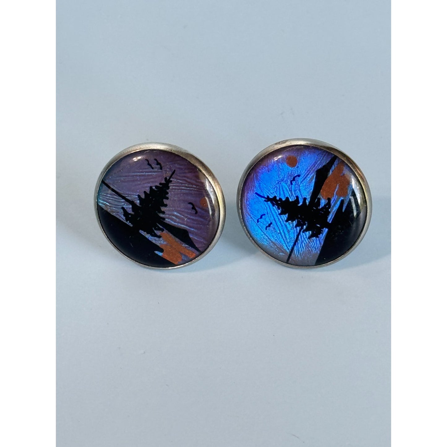 Vintage Japanese Butterfly Wing Screw On Earrings With Silhouette Design