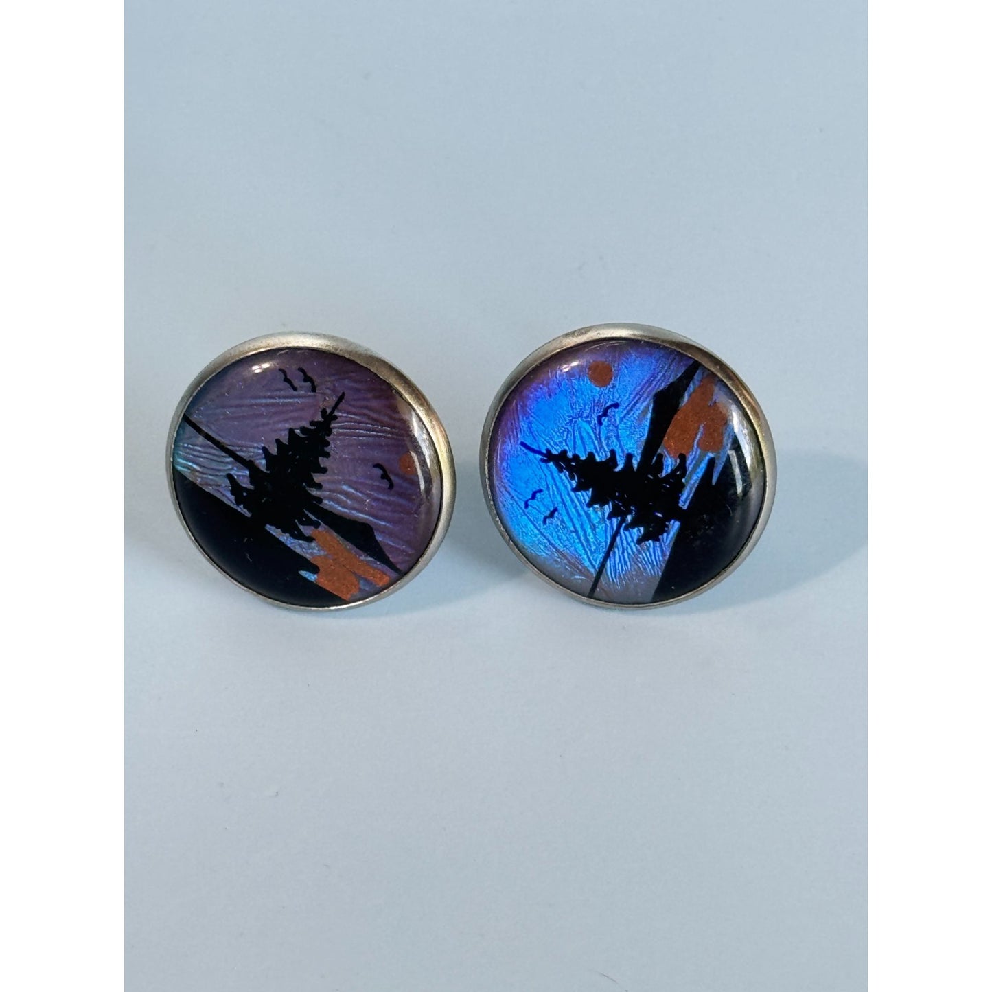 Vintage Japanese Butterfly Wing Screw On Earrings With Silhouette Design