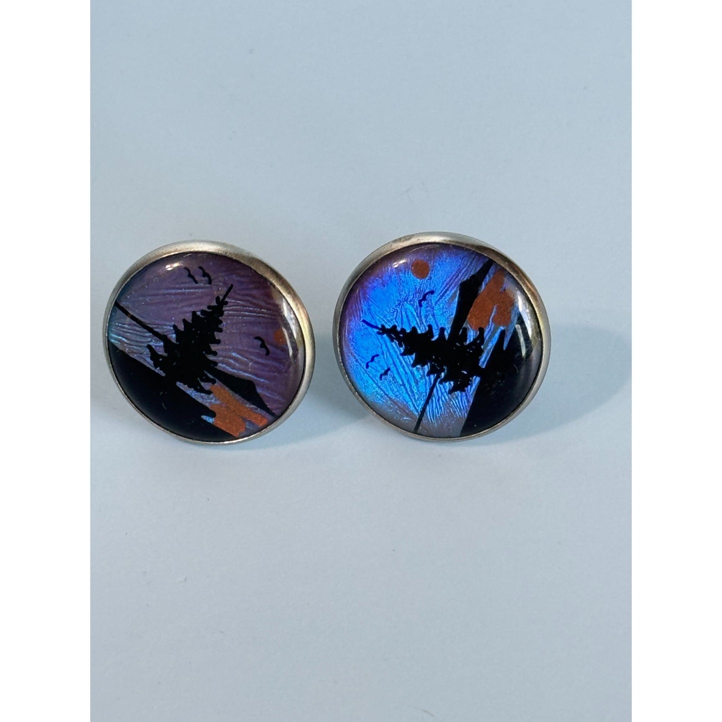 Vintage Japanese Butterfly Wing Screw On Earrings With Silhouette Design