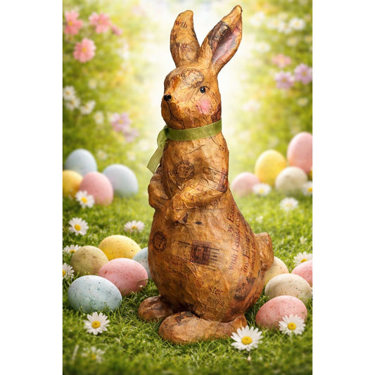 Vintage Decoupage Paper Mache Bunny Rabbit Postcard Print Green Bow 16