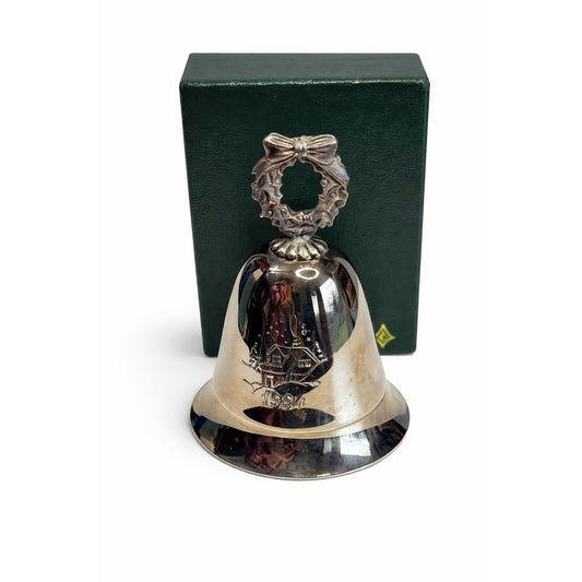 Kirk Stieff Musical Christmas Bell Silverplate Holiday Village 1994 3 1/2 Inch