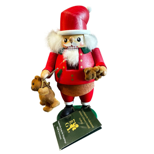 Richard Glasser Erzgebirge Santa Nutcracker With Teddy Bear 8 1/2" Germany