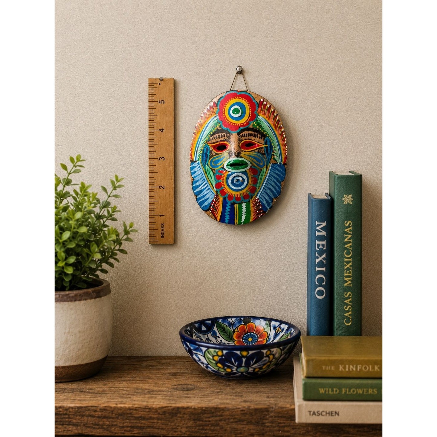 Vintage Yucatan Mexico Folk Art Ceramic Mask Hand Painted Wall Hanging 1989