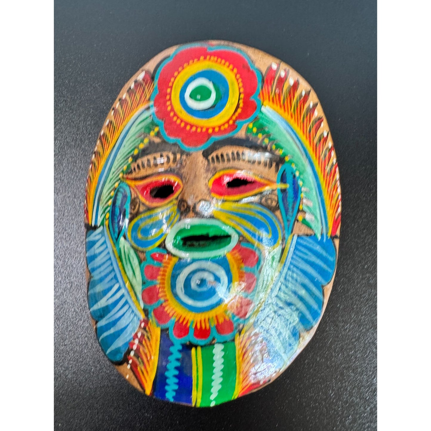 Vintage Yucatan Mexico Folk Art Ceramic Mask Hand Painted Wall Hanging 1989