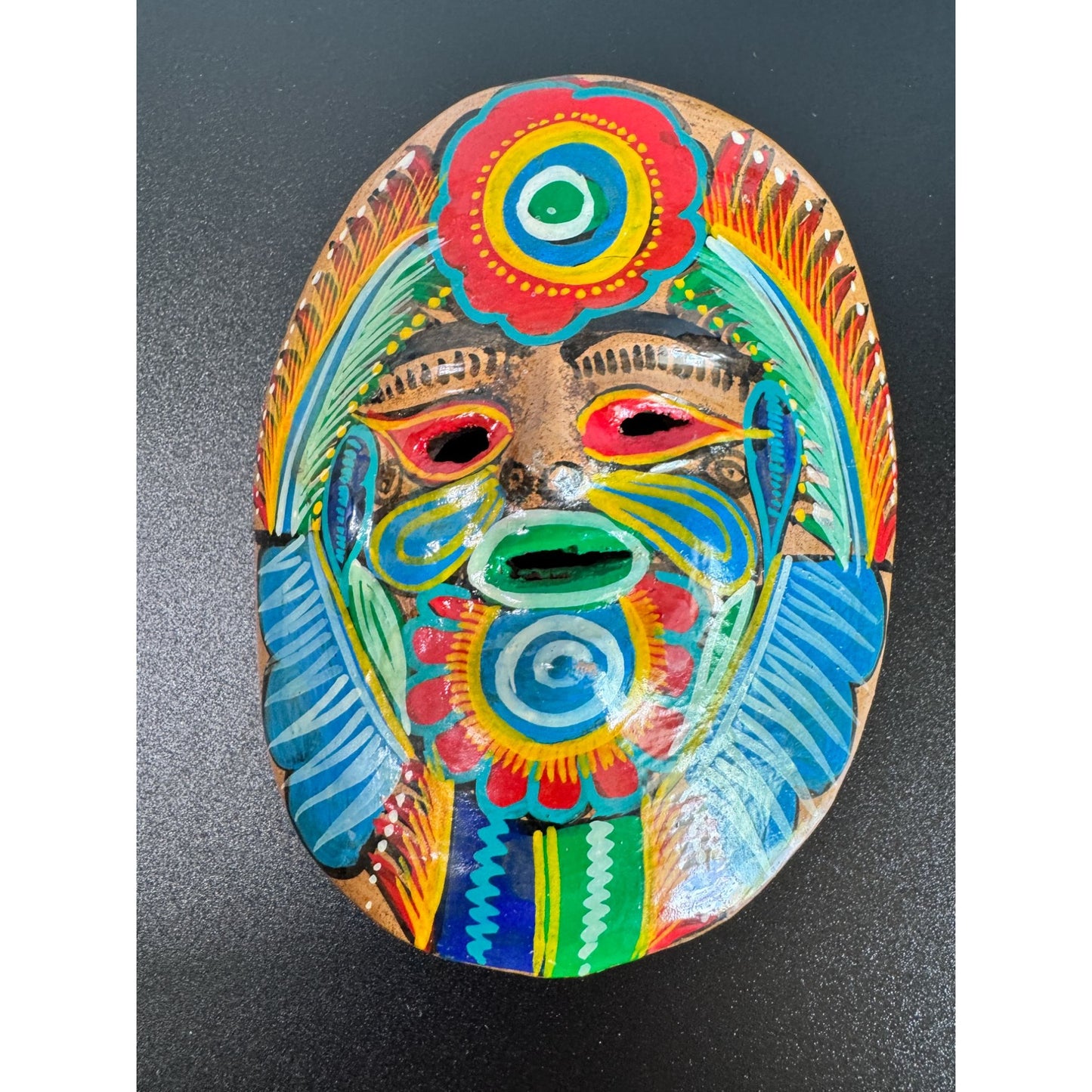 Vintage Yucatan Mexico Folk Art Ceramic Mask Hand Painted Wall Hanging 1989