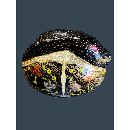 Sudha Style Hand Painted Papier Mache Rabbit Trinket Box Black Floral 4"
