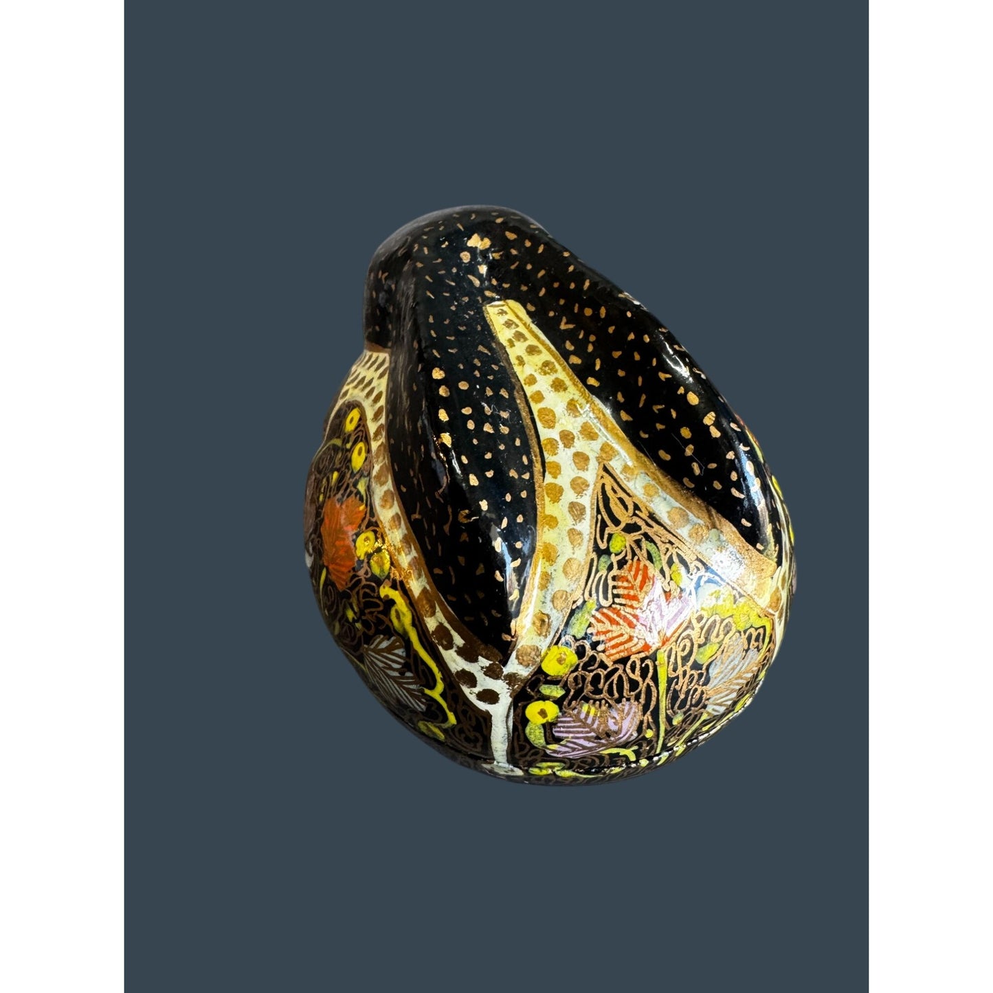 Sudha Style Hand Painted Papier Mache Rabbit Trinket Box Black Floral 4"