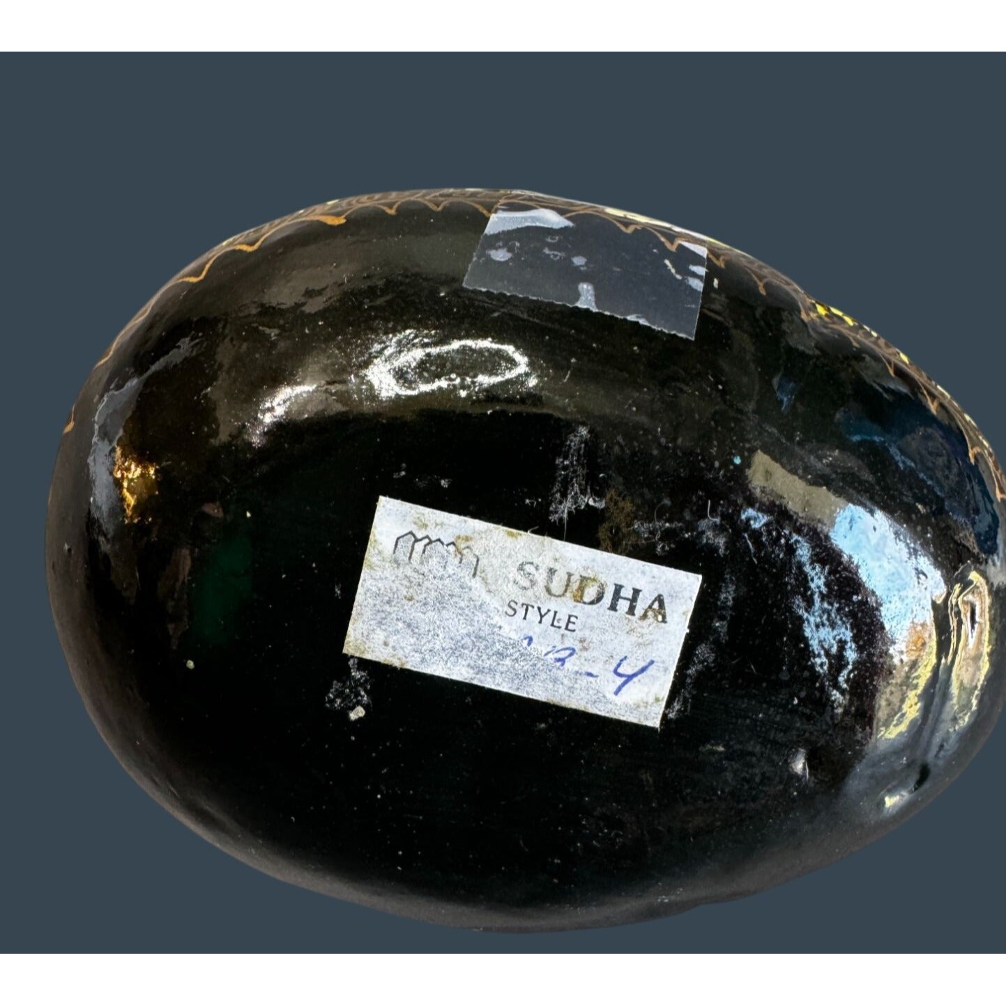 Sudha Style Hand Painted Papier Mache Rabbit Trinket Box Black Floral 4"