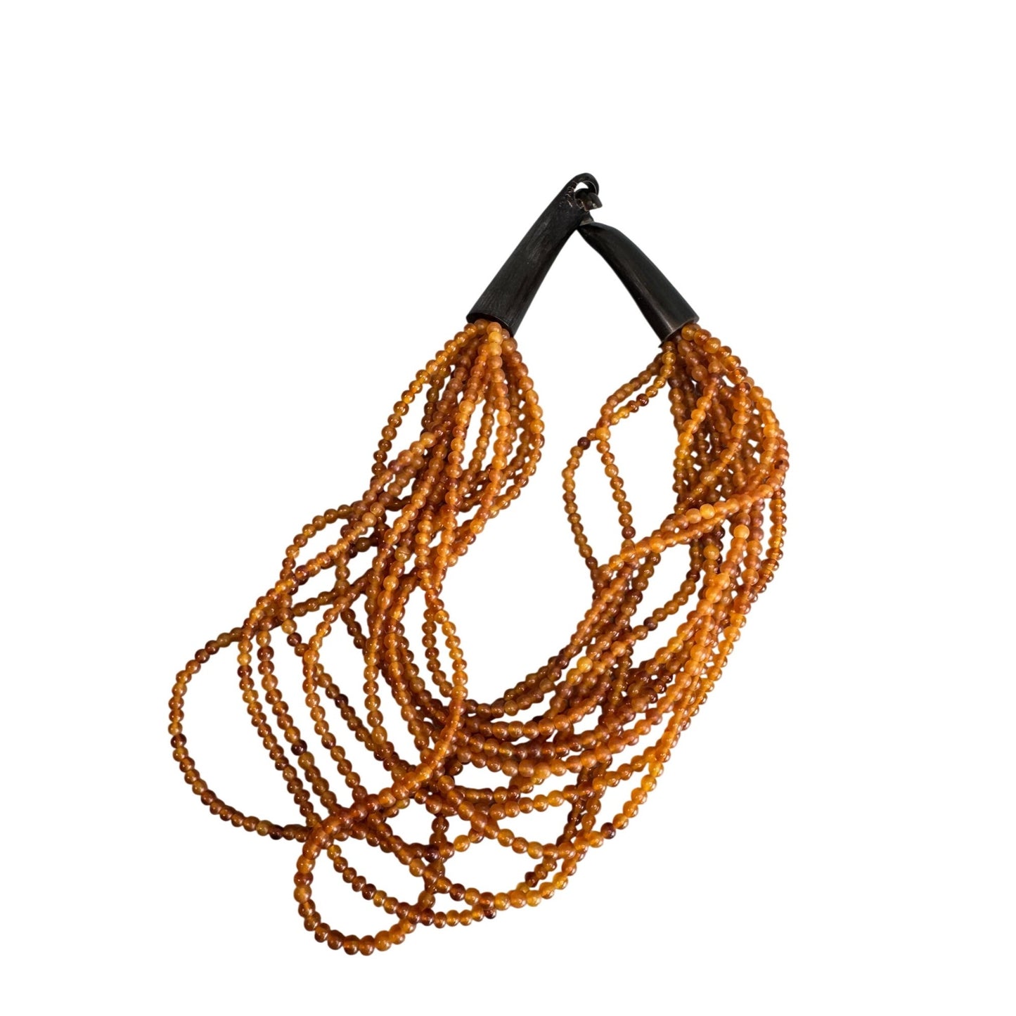 Gerda Lynggaard Monies Vintage Amber Bead 12 Strand Horn Necklace 17"