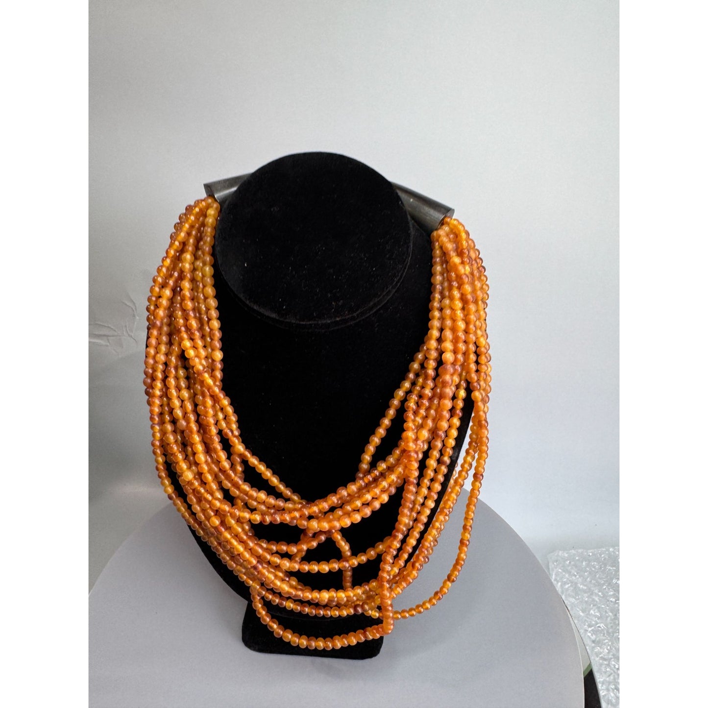 Gerda Lynggaard Monies Vintage Amber Bead 12 Strand Horn Necklace 17"