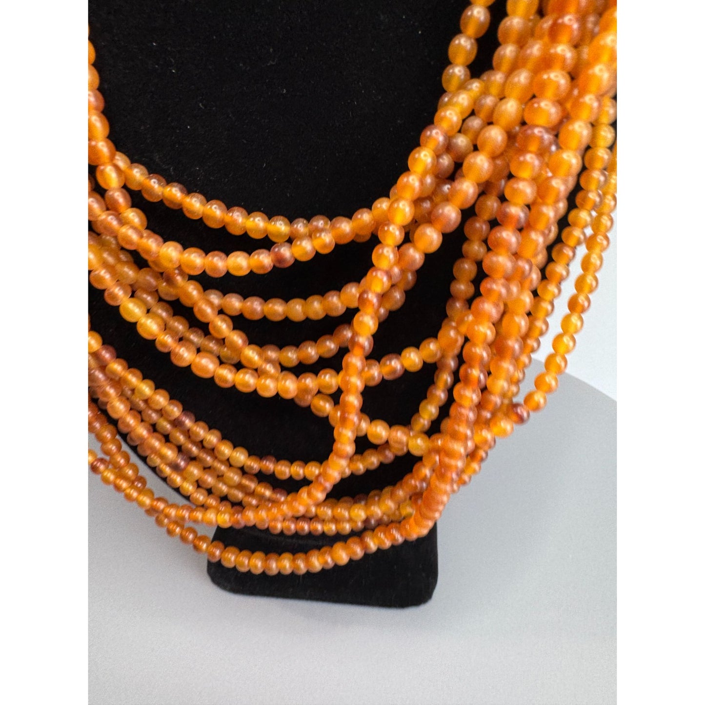 Gerda Lynggaard Monies Vintage Amber Bead 12 Strand Horn Necklace 17"
