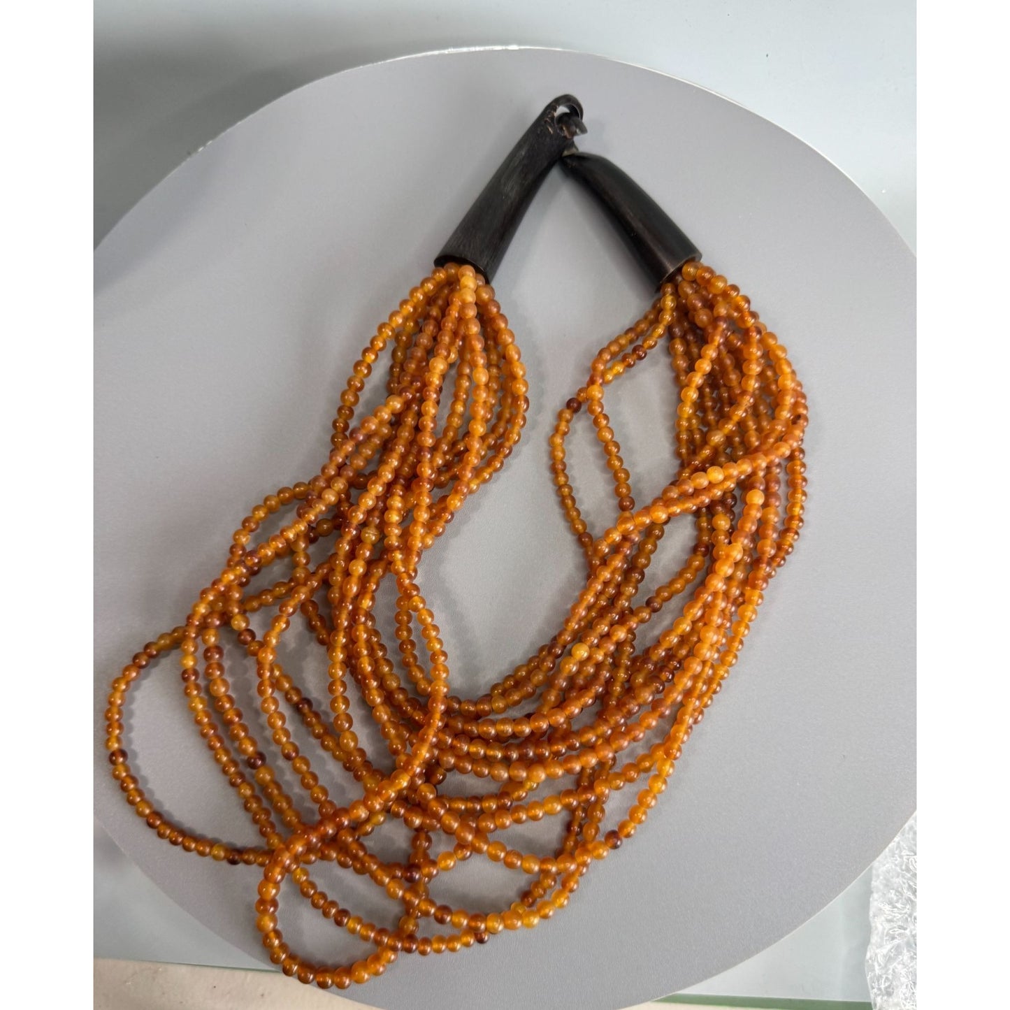 Gerda Lynggaard Monies Vintage Amber Bead 12 Strand Horn Necklace 17"