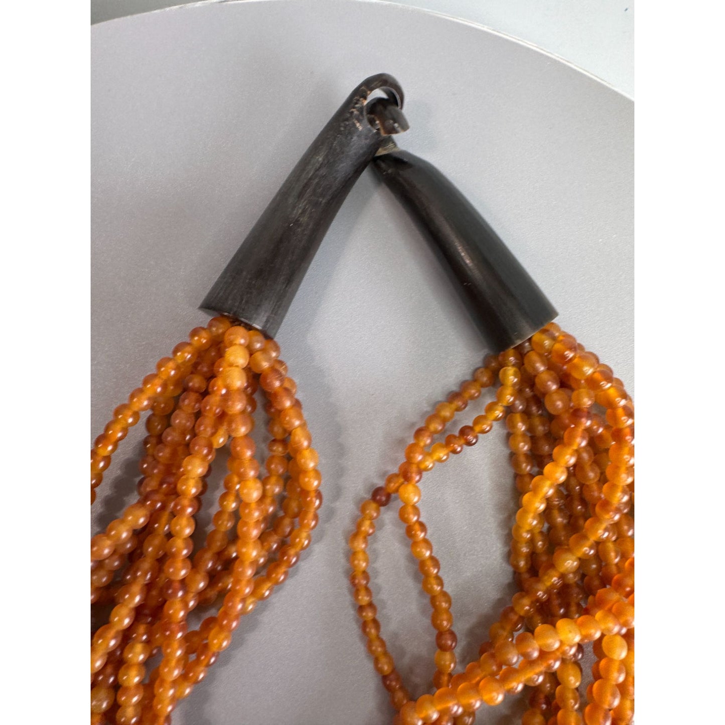 Gerda Lynggaard Monies Vintage Amber Bead 12 Strand Horn Necklace 17"