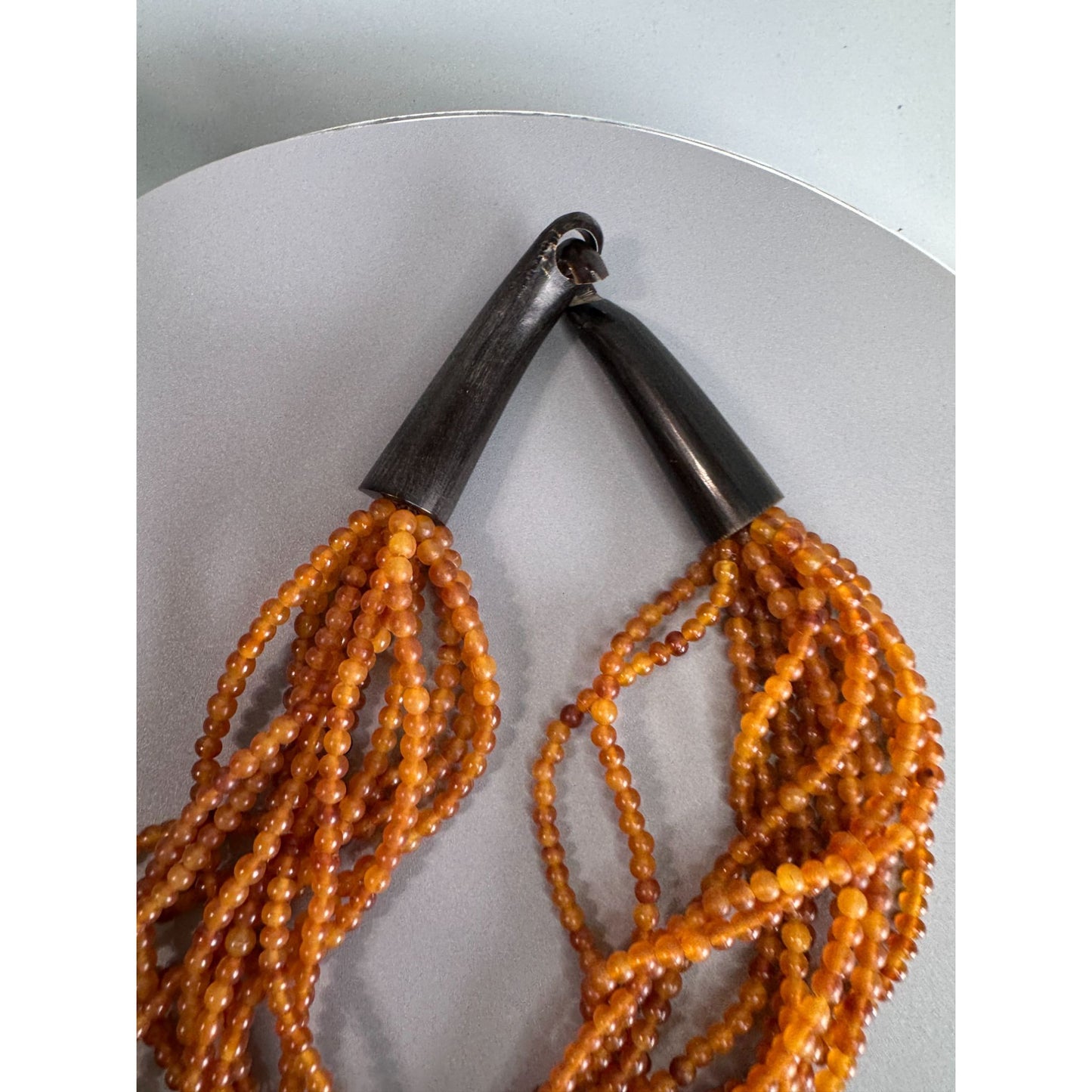 Gerda Lynggaard Monies Vintage Amber Bead 12 Strand Horn Necklace 17"