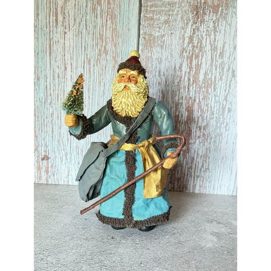 Vintage Kurt Adler Fabriche Santa Claus Figurine With Tree & Cane 7" Collectible Holiday Decor