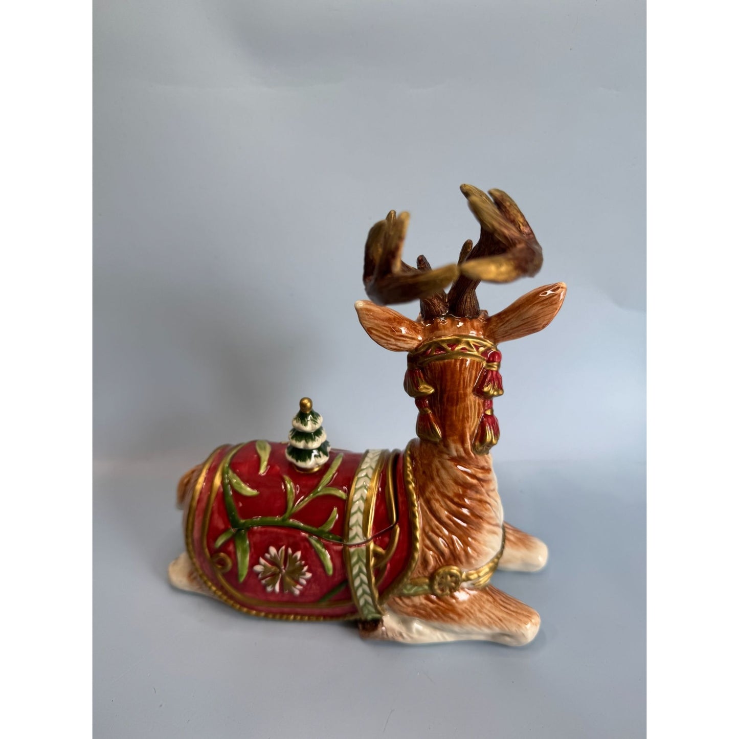 Fitz & Floyd Winter Holiday Santa Deer Lidded Reindeer Jar With Box