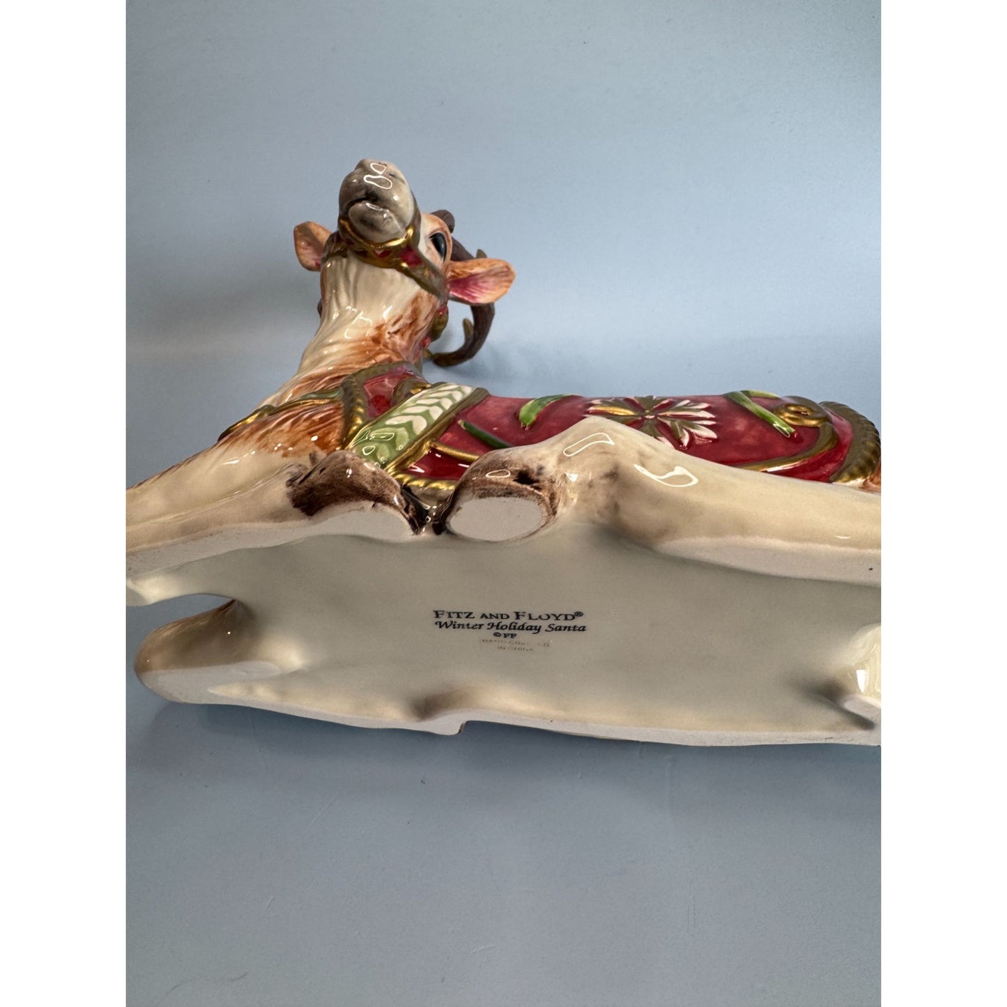 Fitz & Floyd Winter Holiday Santa Deer Lidded Reindeer Jar With Box