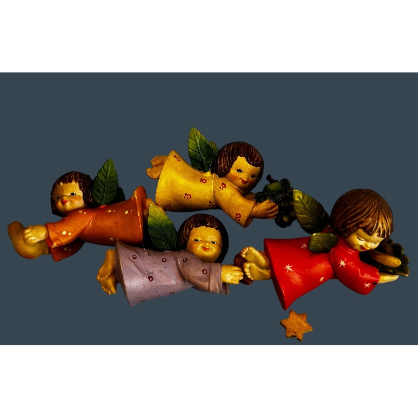 Anri Ferrandiz Flying Harvest Angels Set Colorful Hand Carved Italy 4"