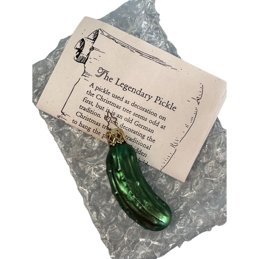Inge German Blown Glass Pickle Ornament w/legend Card Christmas tree tradition 3"
