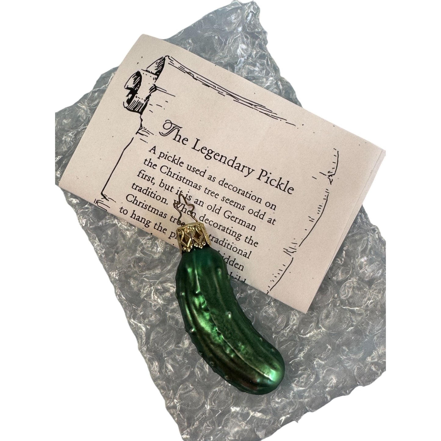 Inge German Blown Glass Pickle Ornament w/legend Card Christmas tree tradition 3"