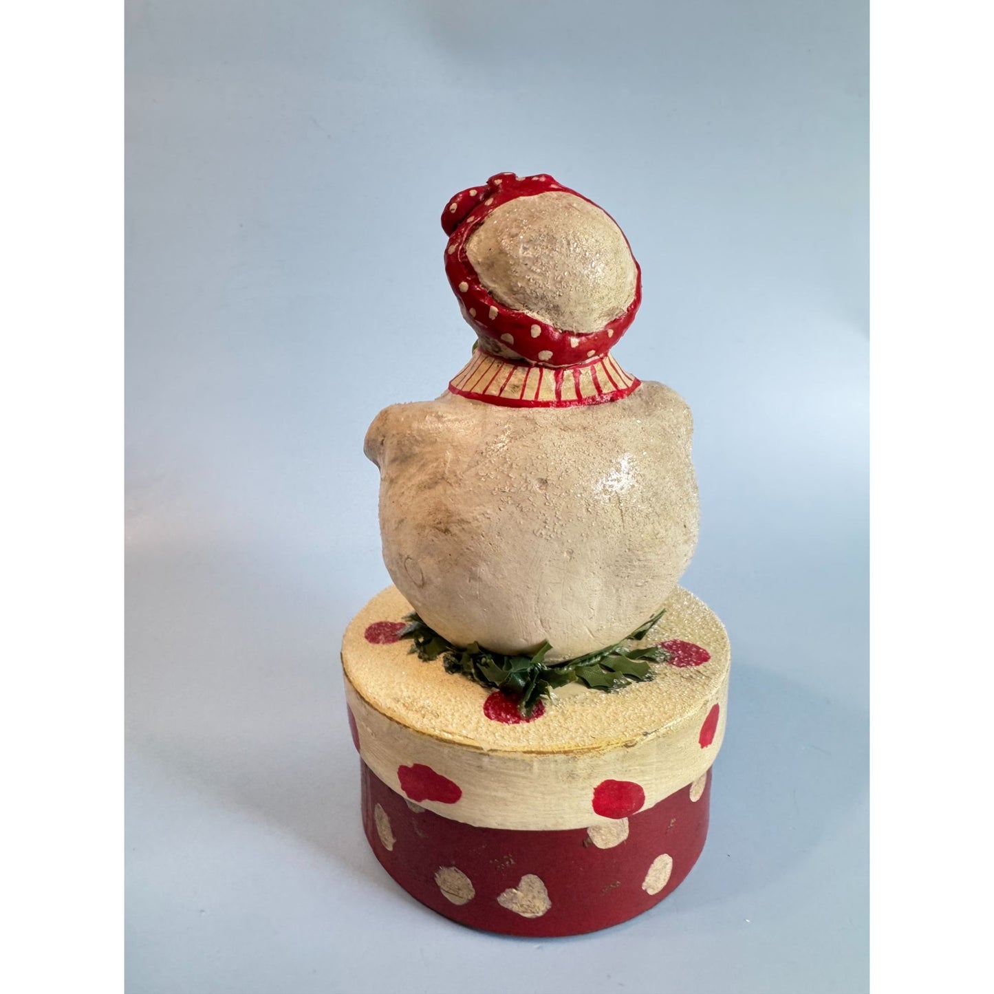 Vintage Penny Mcallister Paper Mache Snowgirl Box Christmas Figurine Folk Art 7"