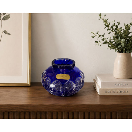 Bleikristall Wittelsbacher Germany Cobalt Blue Cut Lead Crystal Rose Bowl Vase 5"