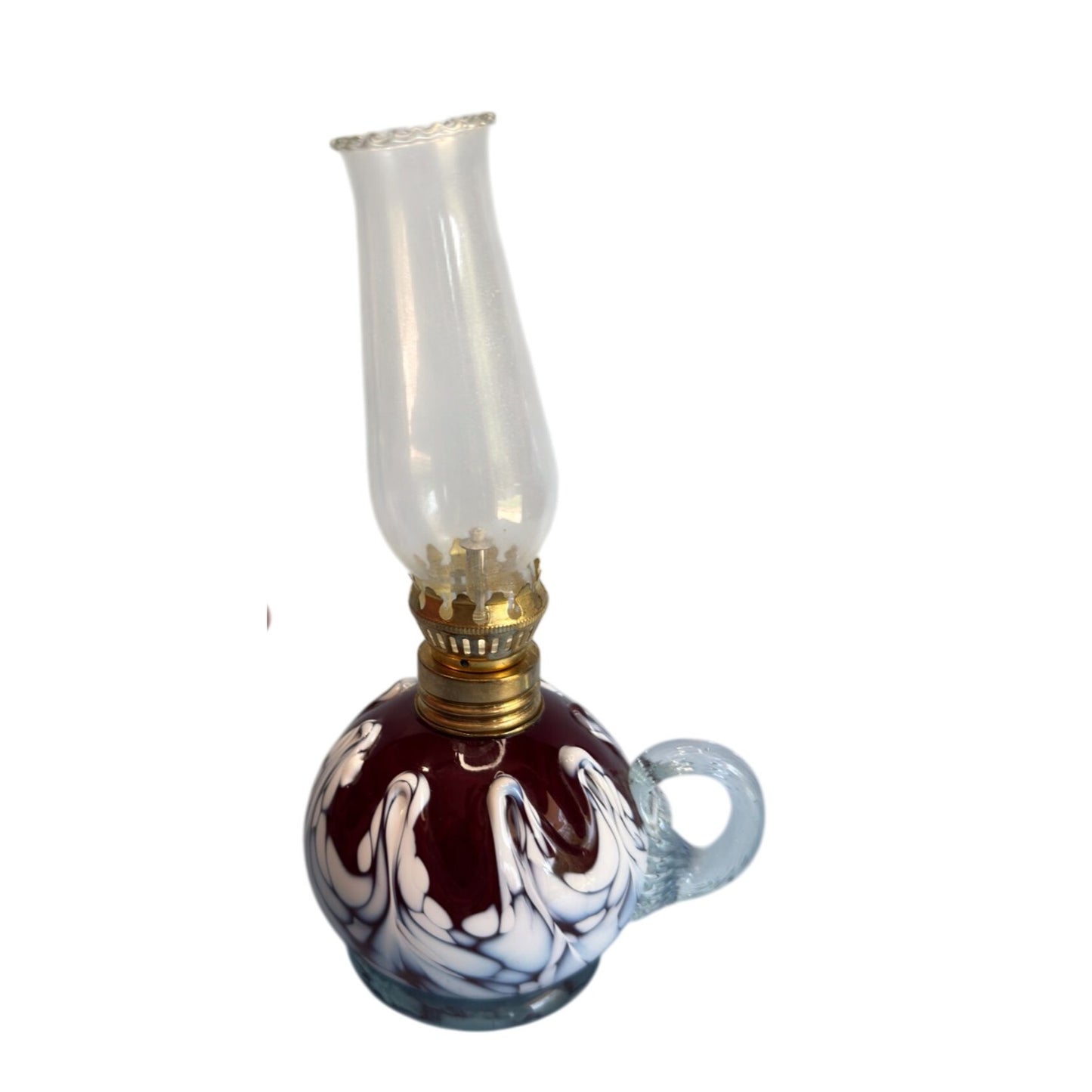Mt St Helens Original Glass Oil Lamp 9 In White Blue Red Swirl Pattern