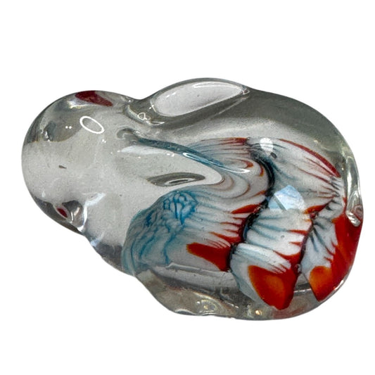 Blown Glass Mini Rabbit 2 1/4" Red White Blue Figurine Studio Art Glass Animal