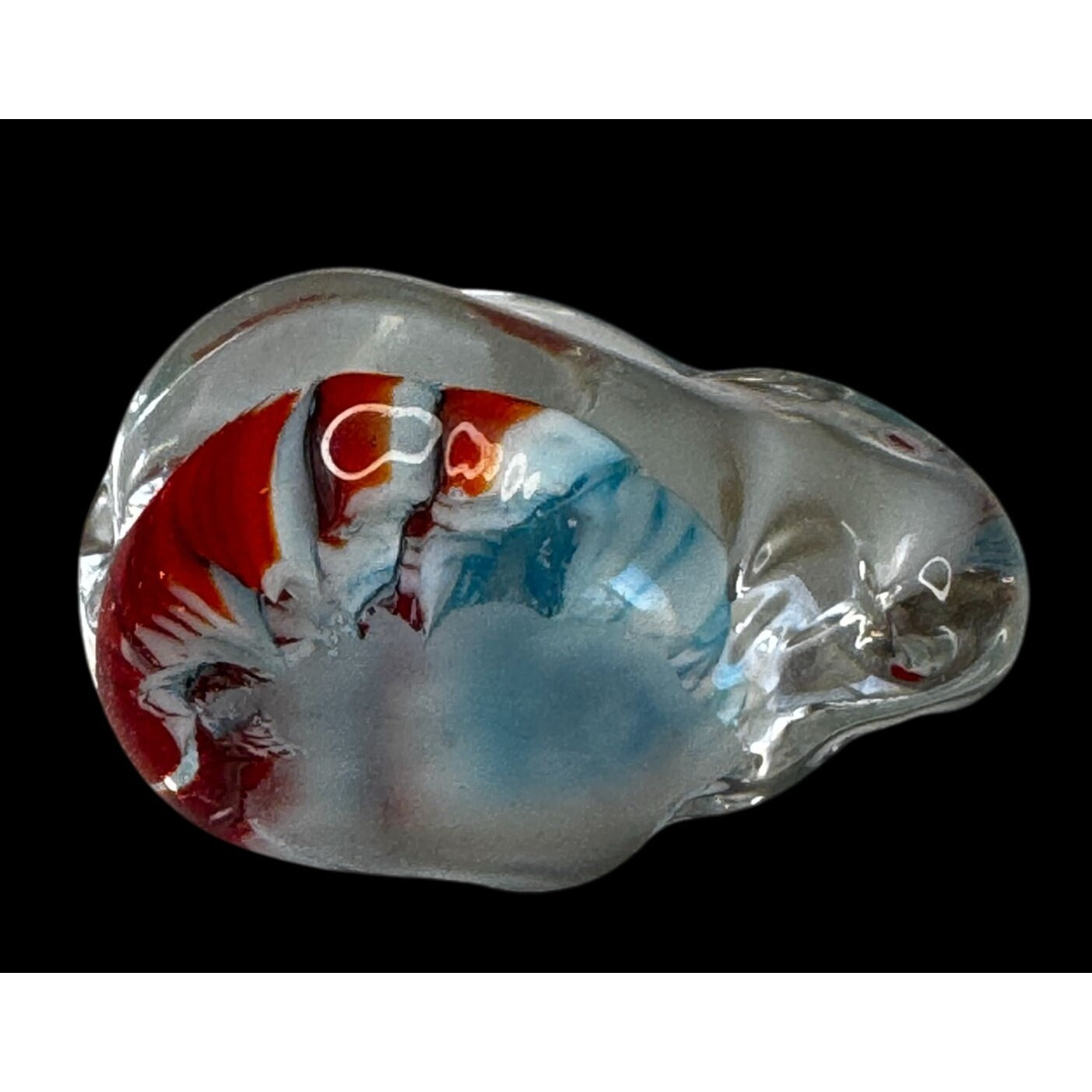 Blown Glass Mini Rabbit 2 1/4" Red White Blue Figurine Studio Art Glass Animal