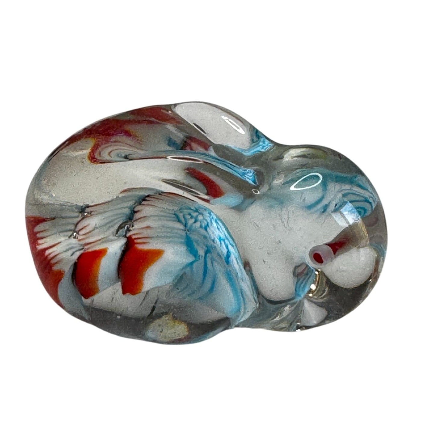 Blown Glass Mini Rabbit 2 1/4" Red White Blue Figurine Studio Art Glass Animal