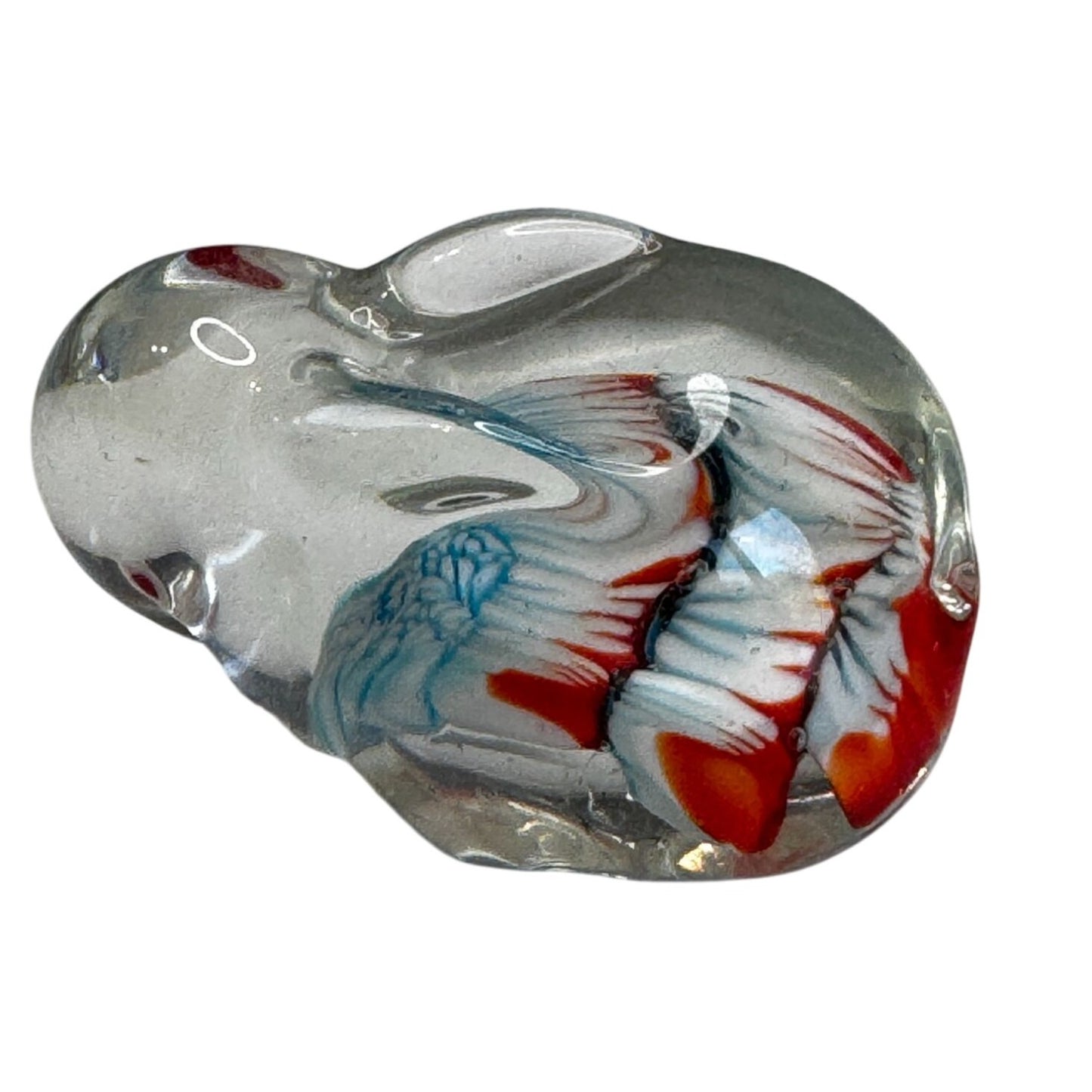 Blown Glass Mini Rabbit 2 1/4" Red White Blue Figurine Studio Art Glass Animal