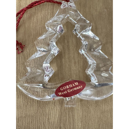 Gorham West Germany Glass Christmas Tree Ornament Clear With Red String Boxed
