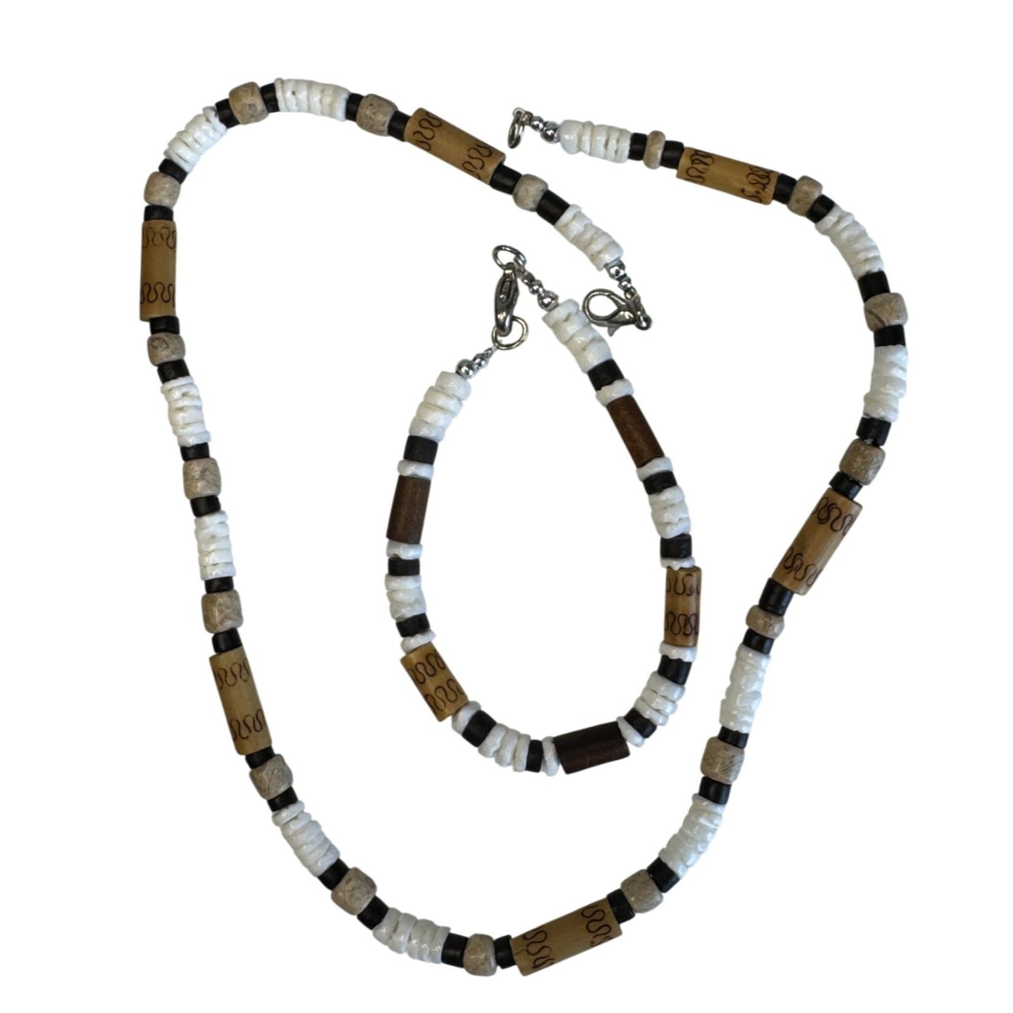 Vintage Southwestern Heishi Puka Shell Disc Necklace 18" Bracelet 8" Set